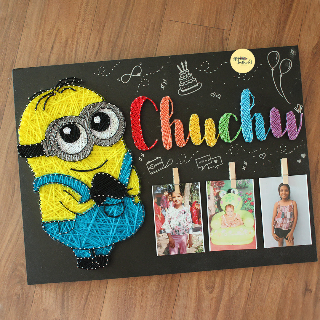 Personalized Kids Name String Art With Cartoon Character