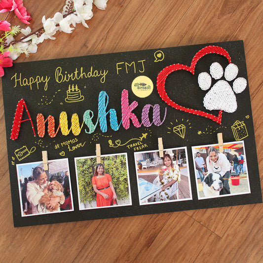 Customized Birthday String Art Nameboard with Photos & Paw Heart