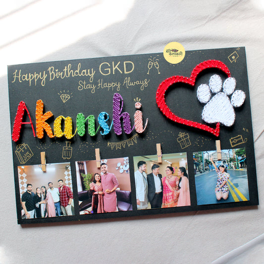 Customized Birthday String Art Nameboard with Photos & Paw Heart