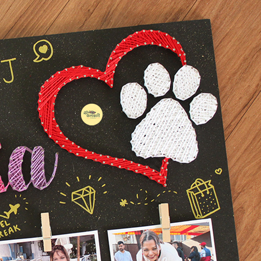 Customized Birthday String Art Nameboard with Photos & Paw Heart