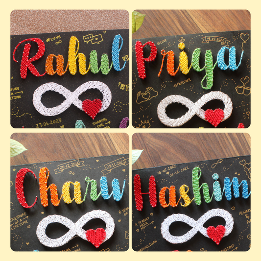 Handcrafted Personalized String Art Nameplate With Infinity Sign and Photos