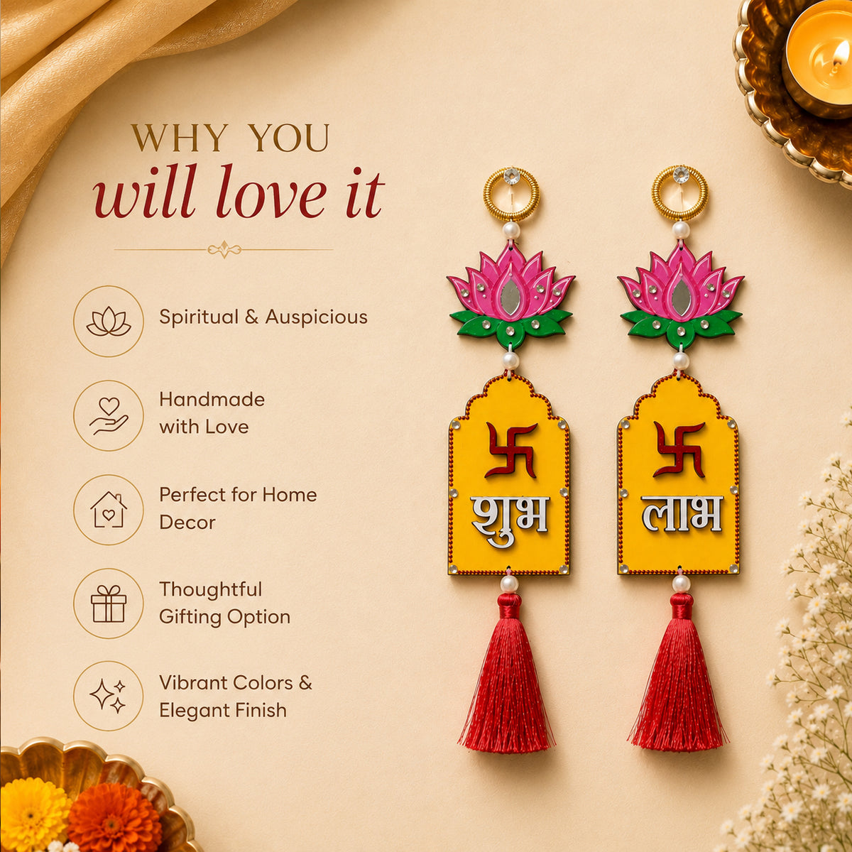 Mini Jharokha With Lotus Shubh-Labh Hanging