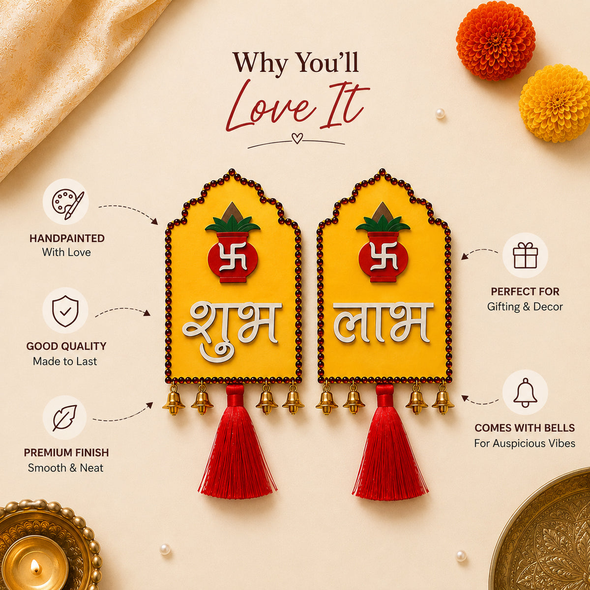 Shubh Labh Jharoka Wall Decor with Bells