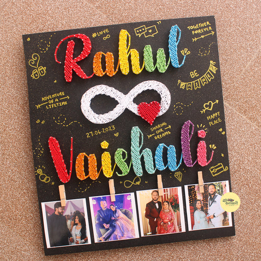 Personalized Couple String Art Name Frame with Photos & Infinity Sign