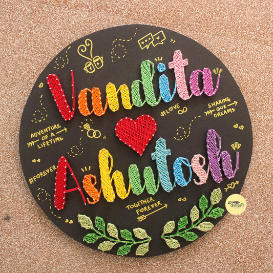 Custom Round Couple Sring Art Nameplate with Names & Heart