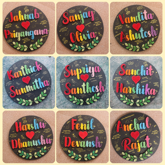 Custom Round Couple Sring Art Nameplate with Names & Heart