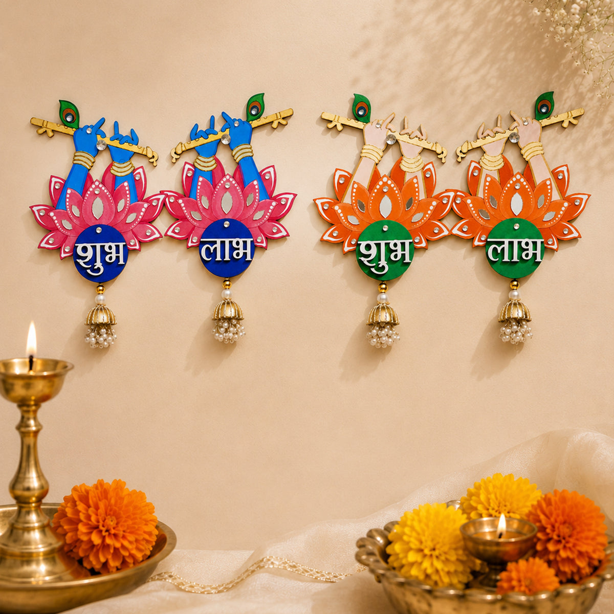 Krishna Flute Lotus Shubh-Labh Hanging
