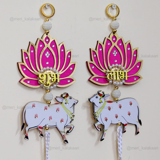 Pichwai Cow & Lotus Shubh Labh Hanging with Tassels