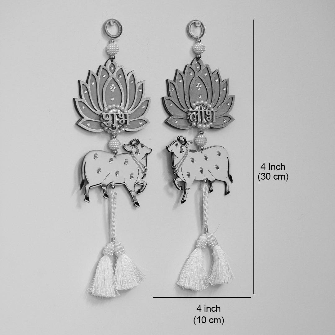Pichwai Cow & Lotus Shubh Labh Hanging with Tassels