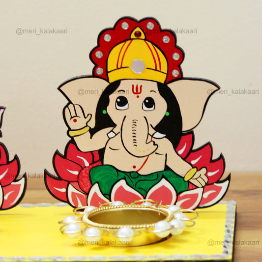 Lakshmi & Ganesh Ji Hand-painted T-Light Holder