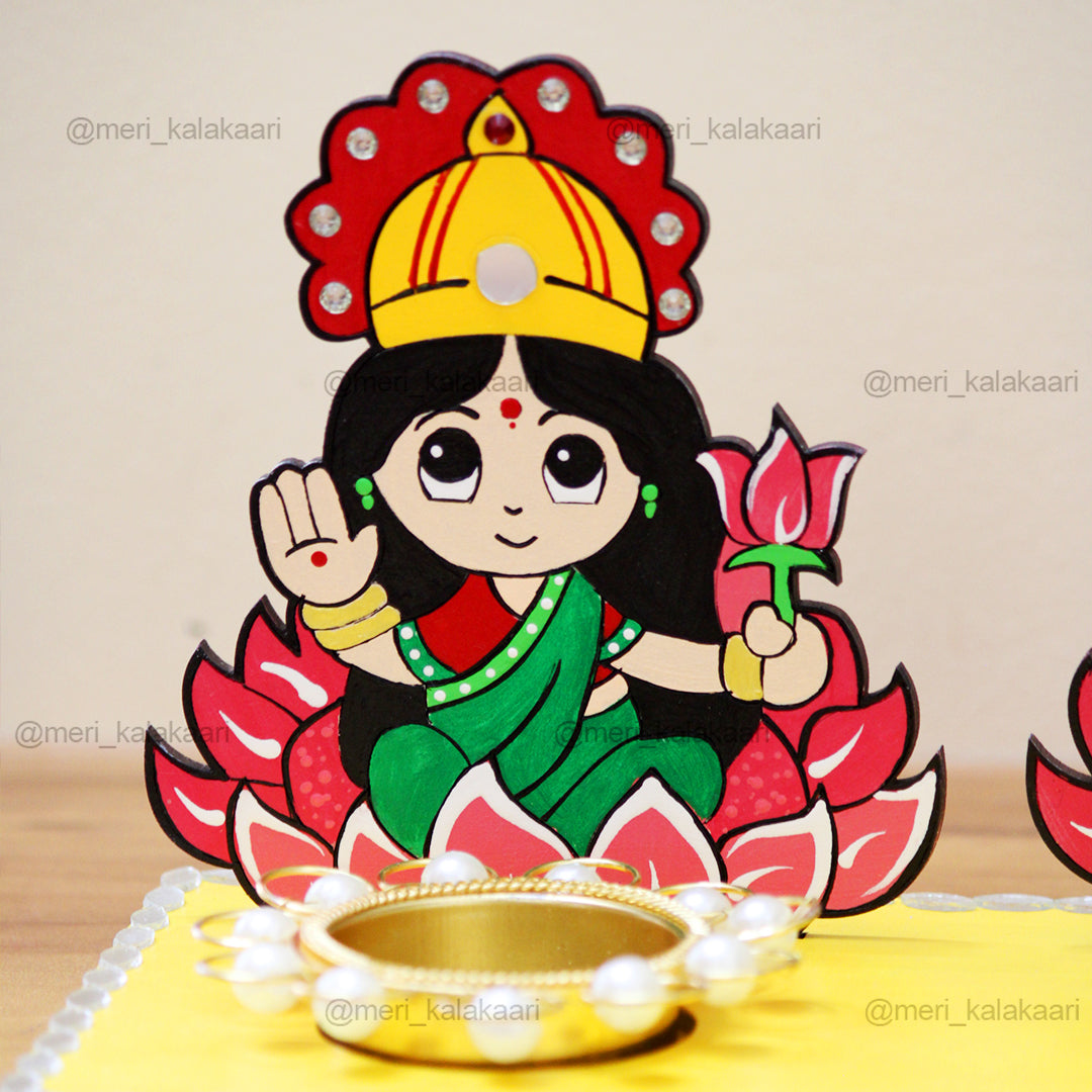 Lakshmi & Ganesh Ji Hand-painted T-Light Holder