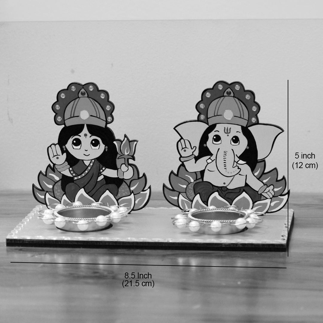 Lakshmi & Ganesh Ji Hand-painted T-Light Holder
