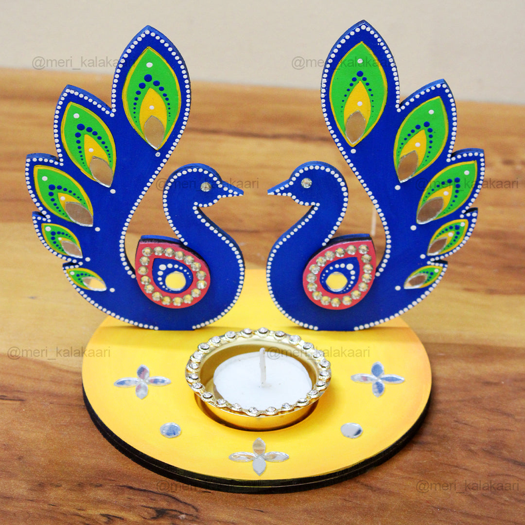 Hand-painted Peacock T-Light Holder