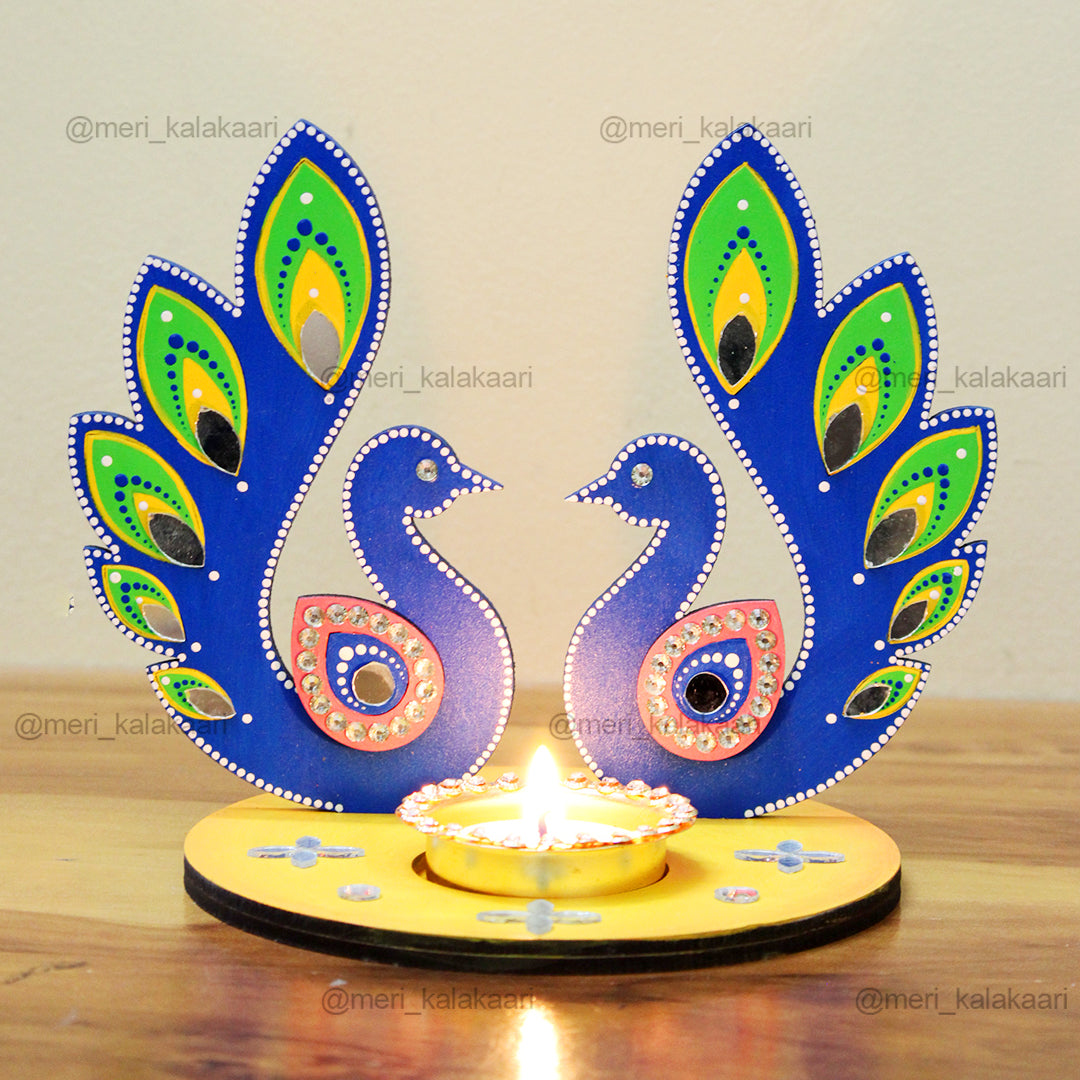 Hand-painted Peacock T-Light Holder