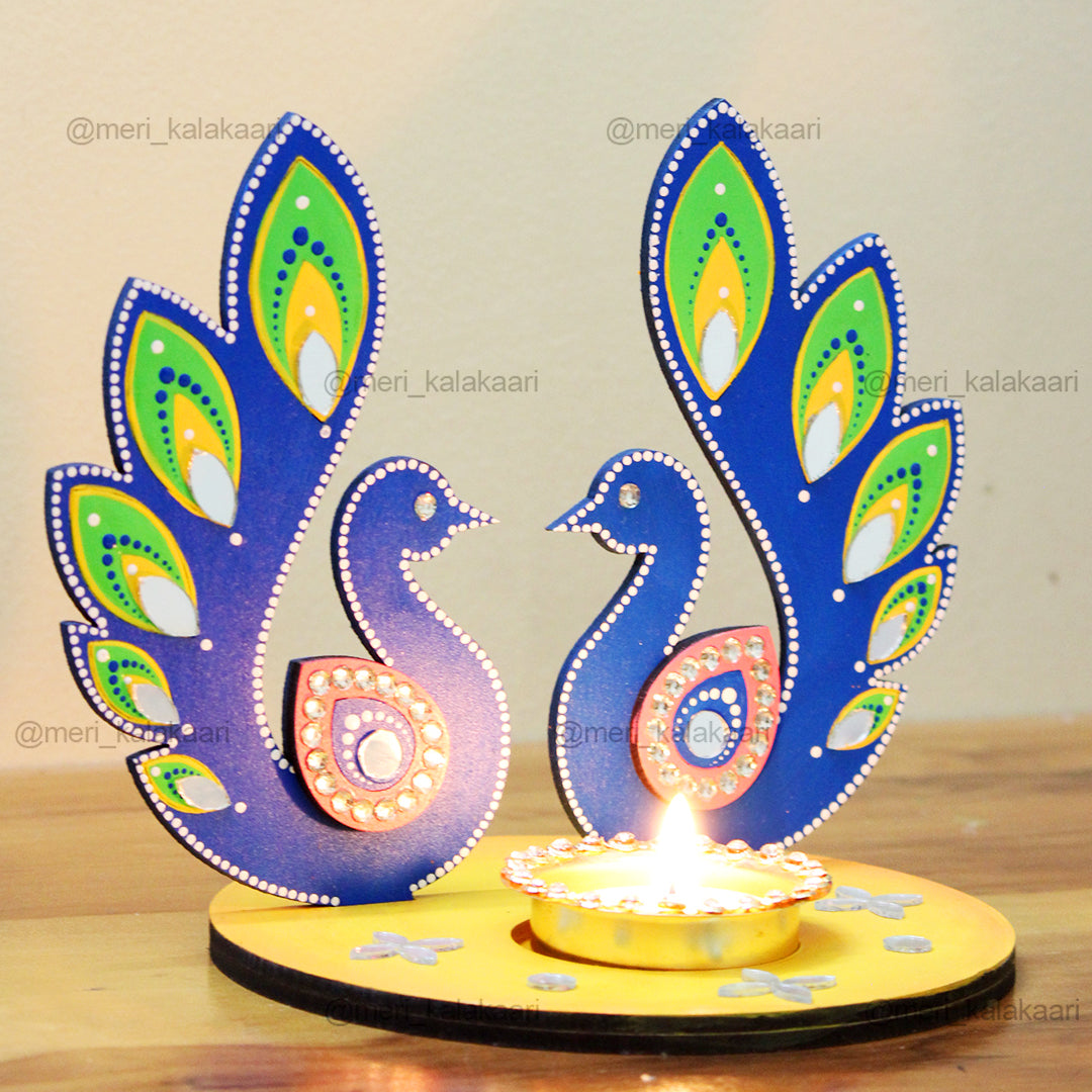 Hand-painted Peacock T-Light Holder