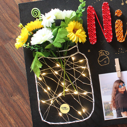 Customized Name String Art With Flowers, Light Jar & Photos