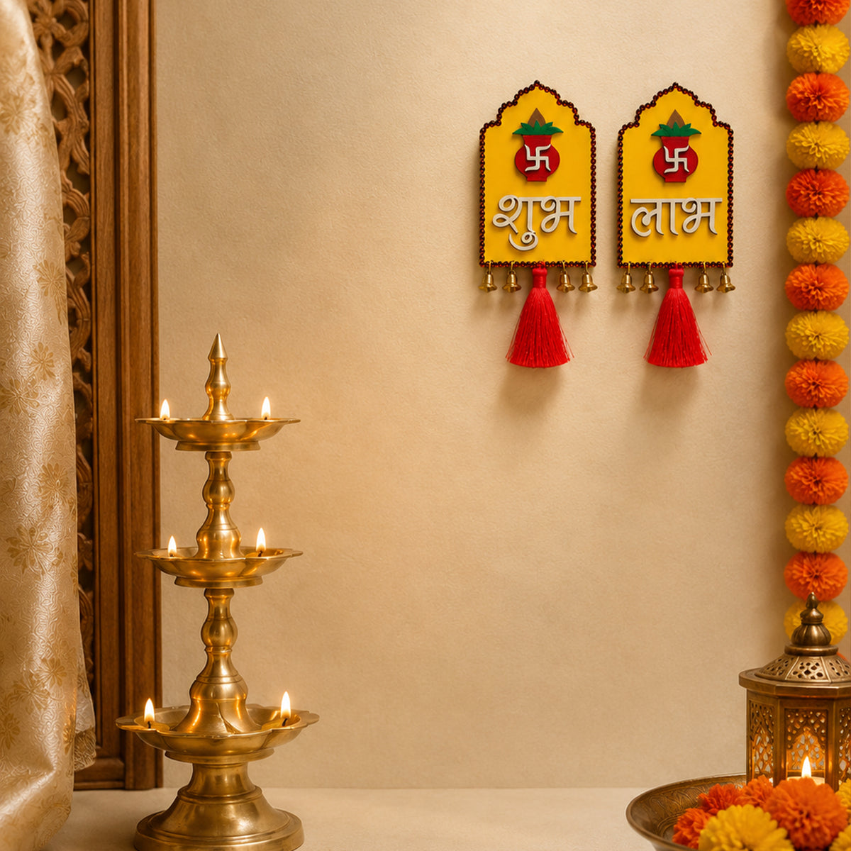 Shubh Labh Jharoka Wall Decor with Bells