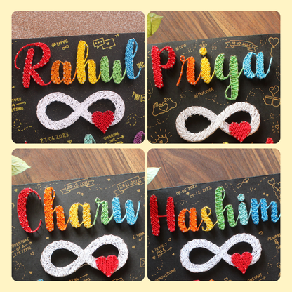 Handcrafted Personalized String Art Nameplate With Infinity Sign and Photos