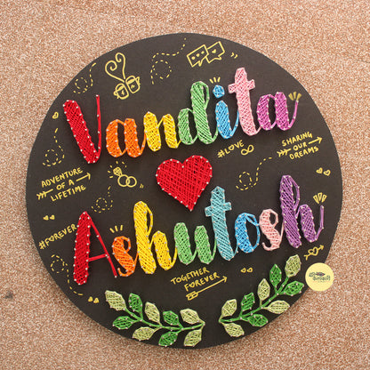 Custom Round Couple Sring Art Nameplate with Names & Heart