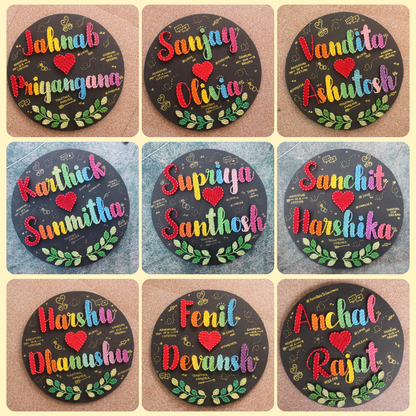 Custom Round Couple Sring Art Nameplate with Names & Heart