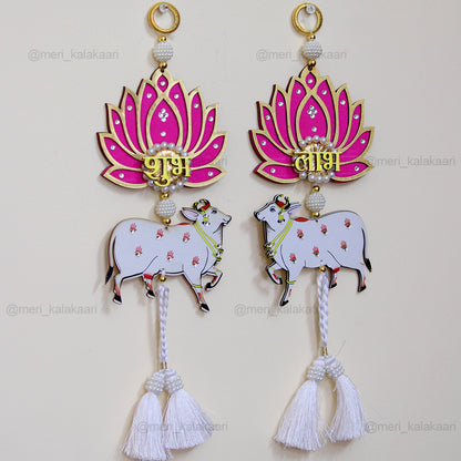 Pichwai Cow & Lotus Shubh Labh Hanging with Tassels