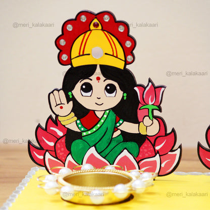 Lakshmi & Ganesh Ji Hand-painted T-Light Holder